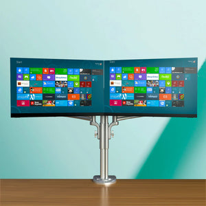 Dual Monitor Desk Mount Stand, Full Motion Compute Monitor Arm Mount for 2 LCD Screens up to 26 Inch, Dual Monitor Stand with C-Clamp, 5 Years Warranty, Silver (RCD-PRM)