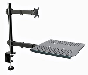 Desktop Dual LCD Laptop Mount Fully Adjustable Single Computer Monitor and Desk Combo Black Stand, 13" to 27" Screens, 5 Years Warranty RCLM