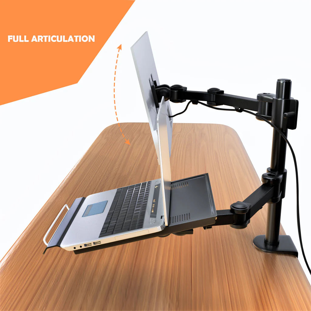 Desktop Dual LCD Fully Adjustable Single Computer Monitor and Laptop Desk Mount Combo Black Stand, Fits 13"-27" Screens and up to 17" Laptops (RCPRLM)