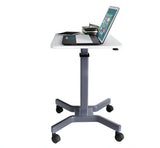 Adjustable Rolling Laptop Desk with Wheels (27.5" x 19.5") Sit Stand Mobile Workstation Cart with Pneumatic Spring Lift for Height Adjustment, Rolling Computer Table, Grey (RLPT9)