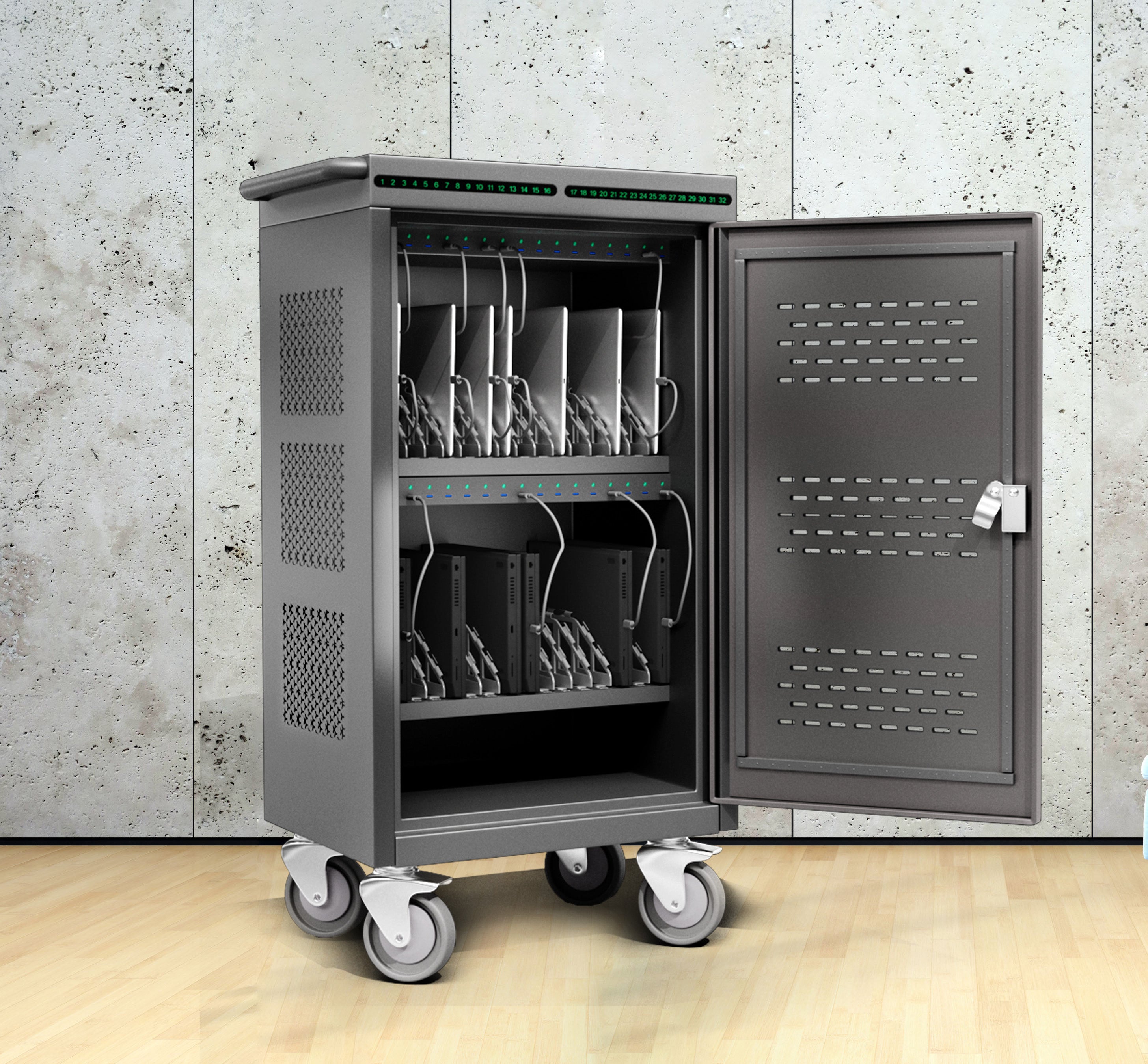 30-Device Secure Charging Cart with RFID & Password Lock, USB-C Fast Charging (R-LAB-30)