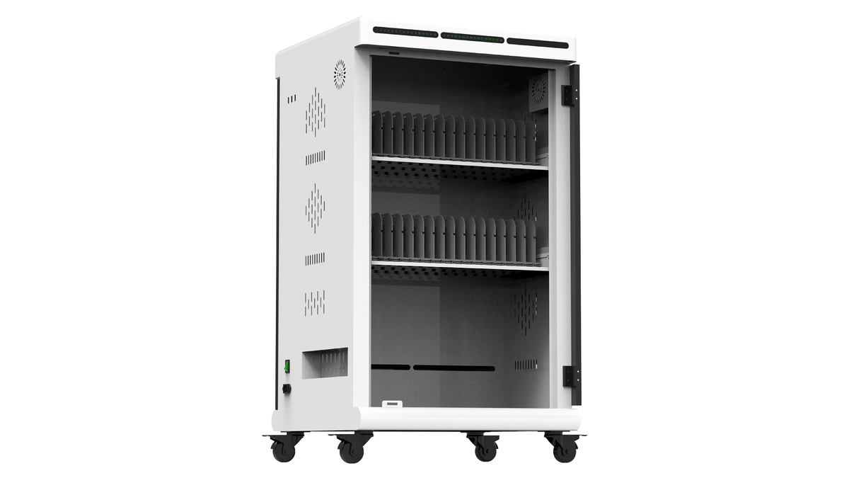 RN32 iPad & Tablet Charging Cabinet – 32 Slots, QC3.0 Fast Charging, Charge & Sync (Up to 13") – White/Black