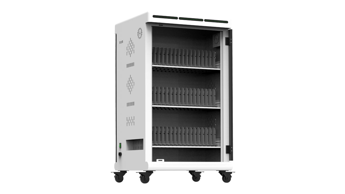 RN48 iPad & Tablet Charging Cabinet – 48 Slots, QC3.0 Fast Charging, Charge & Sync (Up to 13") – White/Black