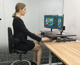 Wooden Color Top Instant Standing Desk Sit-Stand Desk Converter for Laptop, 1 or 2 Desktop, Stepless Any height lock Height Adjustable, Ergonomic, Gas Spring, Easy Installation RTEW