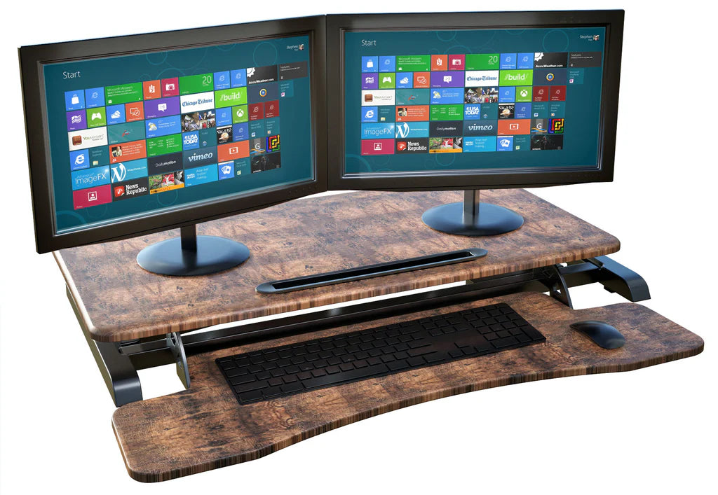 Wooden Color Top Instant Standing Desk Sit-Stand Desk Converter for Laptop, 1 or 2 Desktop, Stepless Any height lock Height Adjustable, Ergonomic, Gas Spring, Easy Installation RTEW
