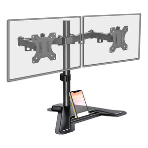 Dual Monitor Stand, Free Standing Height Adjustable Two Arm Monitor Mount for Two 13 to 27 inch LCD Screens with Swivel and Tilt, 5 Years Warranty - (EF002BR)