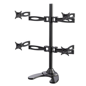 Quad Monitor Stand Freestanding, Adjustable/Tilt/Swivel/Rotate, Supports Monitors up to 27”, Adjustable VESA 75x75mm, 100x100mm Four Monitor Stand for 4 Screen Setup, Black (4MSFP)