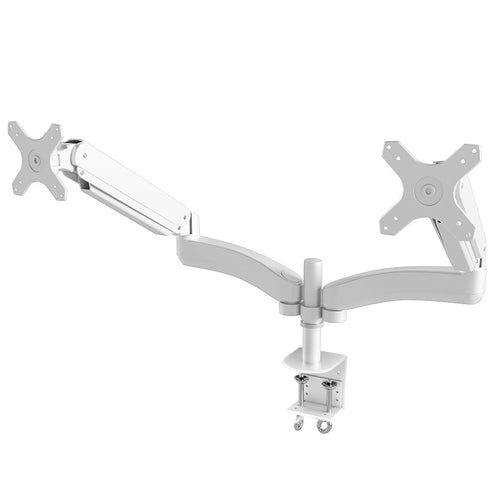Full Motion Aluminum Dual Monitor Stand, Articulating Gas Spring Vesa Mount Stand with Heavy Duty C-Clamp Base, Hold Up to 27