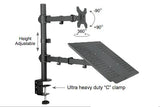 Desktop Dual LCD Laptop Mount Fully Adjustable Single Computer Monitor and Desk Combo Black Stand, 13" to 27" Screens, 5 Years Warranty RCLM
