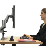 Monitor Arm Single LCD Monitor Desk Mount Stand with Gas Spring Fully Adjustable Fits 20 21 23 24 27 30 32 Screens Height Adjustable Tilt Swivel Rotate, Clamp and Grommet Base, 5 Years Warranty (MODEL LMS-GP)