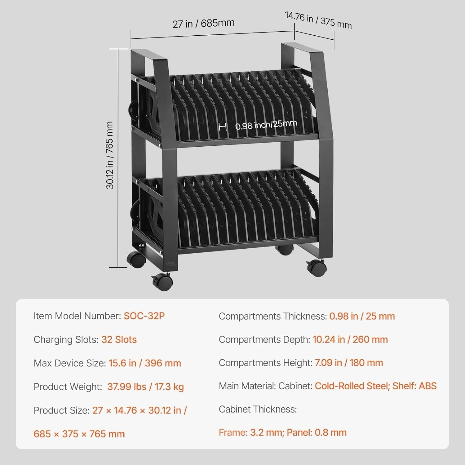 32 Slot Open Laptop Charging Rack & Trolley (For Laptops & Tablets up to 15.6") – OLAB3