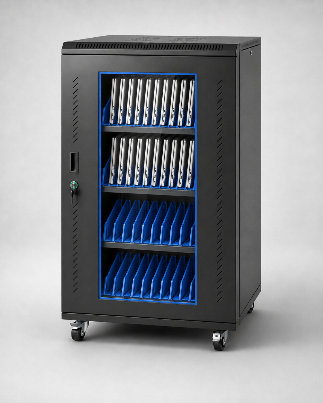 RIFE 40-50 device storage cabinet loaded with laptops