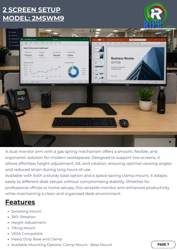 Heavy Duty Dual Monitor Stand with Base or Clamp for Large Displays Up to 34 inches - 2MSWM9