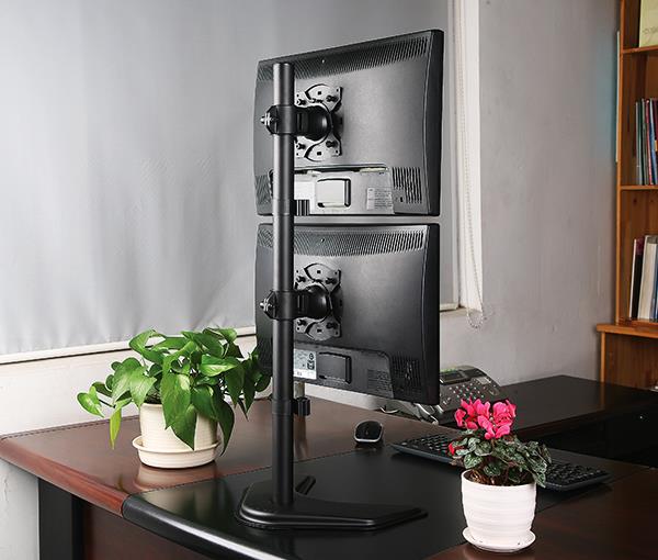LCD Dual Monitor Vertical Positioned Desk Stand Standing for Screens up to 30", 5 Years Warranty (Black) EF002V