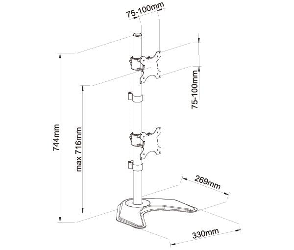 LCD Dual Monitor Vertical Positioned Desk Stand Standing for Screens up to 30", 5 Years Warranty (Black) EF002V