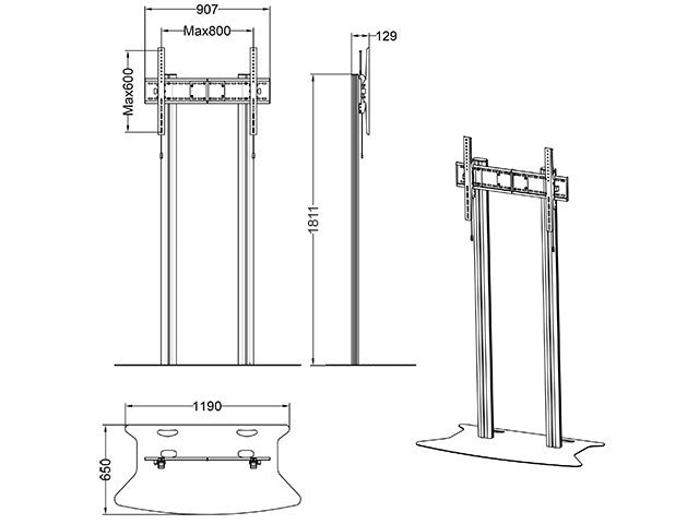 Dual Pillar Black BIG TV trolley RK07- 4