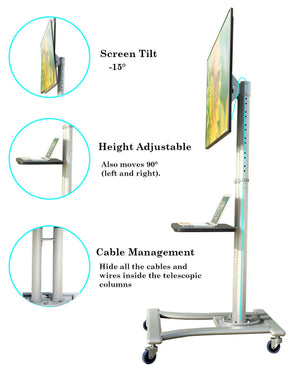 TV Floor Stand on Wheels I Universal Mobile TV Stand with AV Tray! Rolling TV Cart for Screens 32 to 70 Inches (VCTS12)