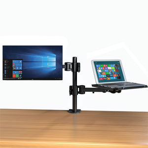 Desktop Dual LCD Fully Adjustable Single Computer Monitor and Laptop Desk Mount Combo Black Stand, Fits 13"-27" Screens and up to 17" Laptops (RCPRLM)