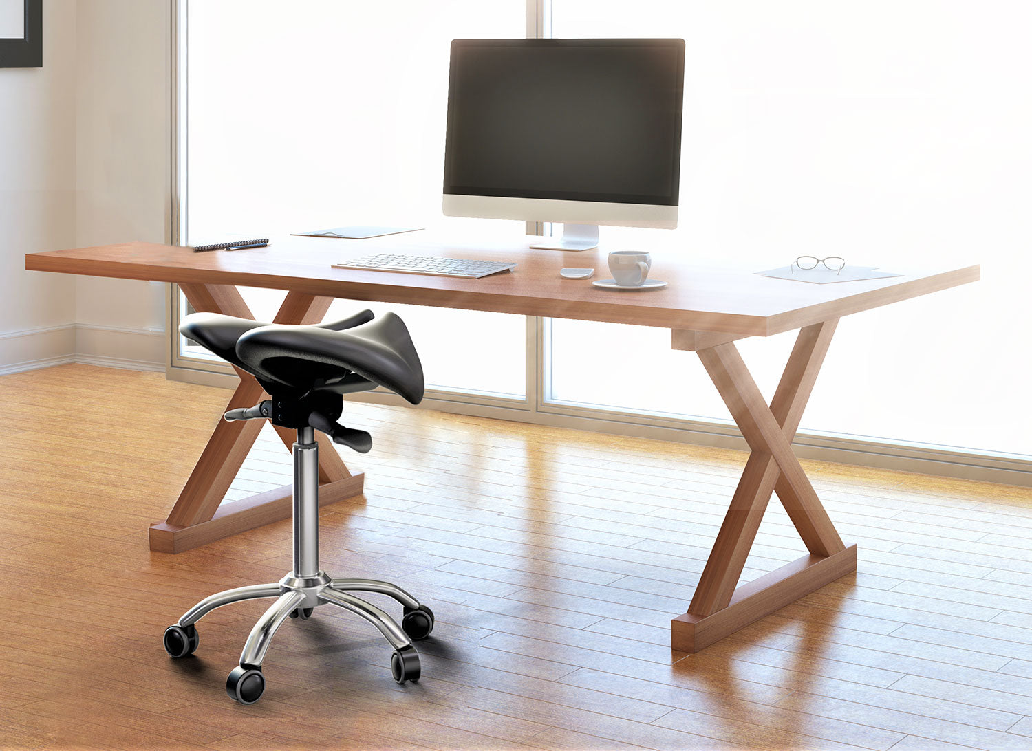 Ergonomic Adjustable Rolling Active Chair, Saddle Seat and AngleAdjustment, Black (R4008)