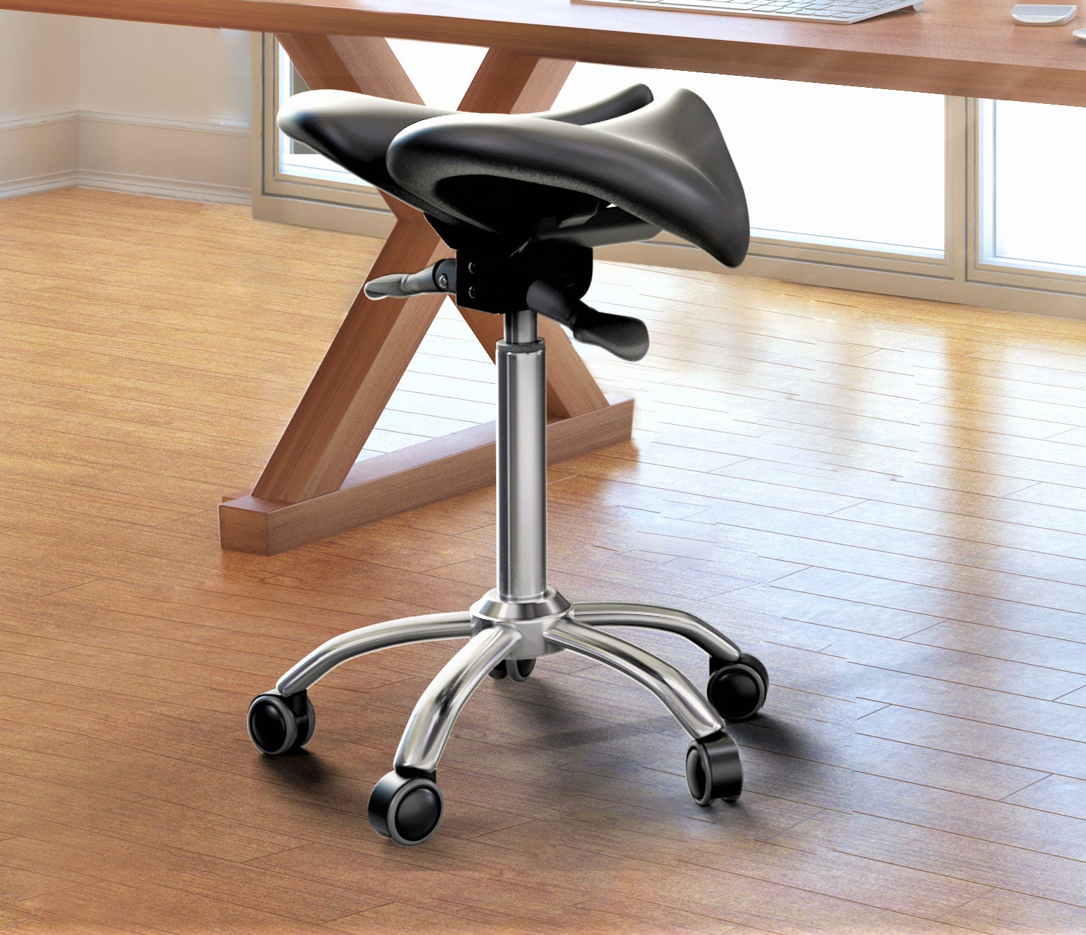 Ergonomic Adjustable Rolling Active Chair, Saddle Seat and AngleAdjustment, Black (R4008)
