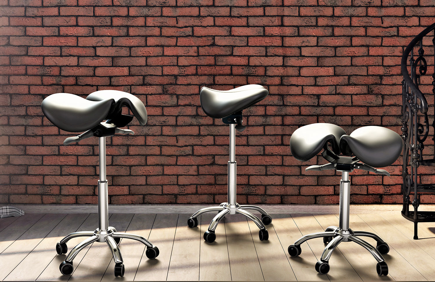 Ergonomic Adjustable Rolling Active Chair, Saddle Seat and AngleAdjustment, Black (R4008)
