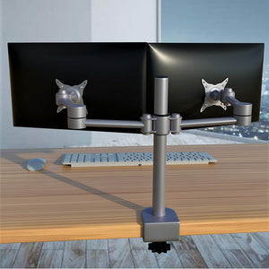 Dual Monitor Heavy Duty Aluminum Desk Stand, Fully Adjustable, Fit Screen up to 32 inch, 33 lbs on Each Arm, VESA 75 and 100mm, 5 Years Warranty, Silver (RPCH2S)