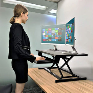 Deluxe Big Vertical Moving Sit Stand Converter, Quick Sit to Stand Tabletop, Gas Spring Desk Riser Stand up Desk Workstation with Keyboard Tray, Black (RT900)