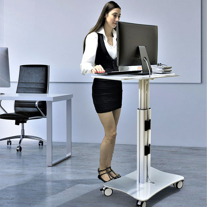 Sit-Stand Mobile Laptop Cart (LPC05) | Pneumatic Height Adjustable | 31.5" Platform