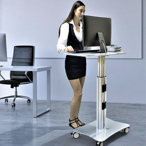 Sit-Standing Mobile Laptop Cart, Rolling Desk with Height Adjustable 31.5" x 23.6" Platform, Supports up to 17.6 lbs, Silver (LPC05)