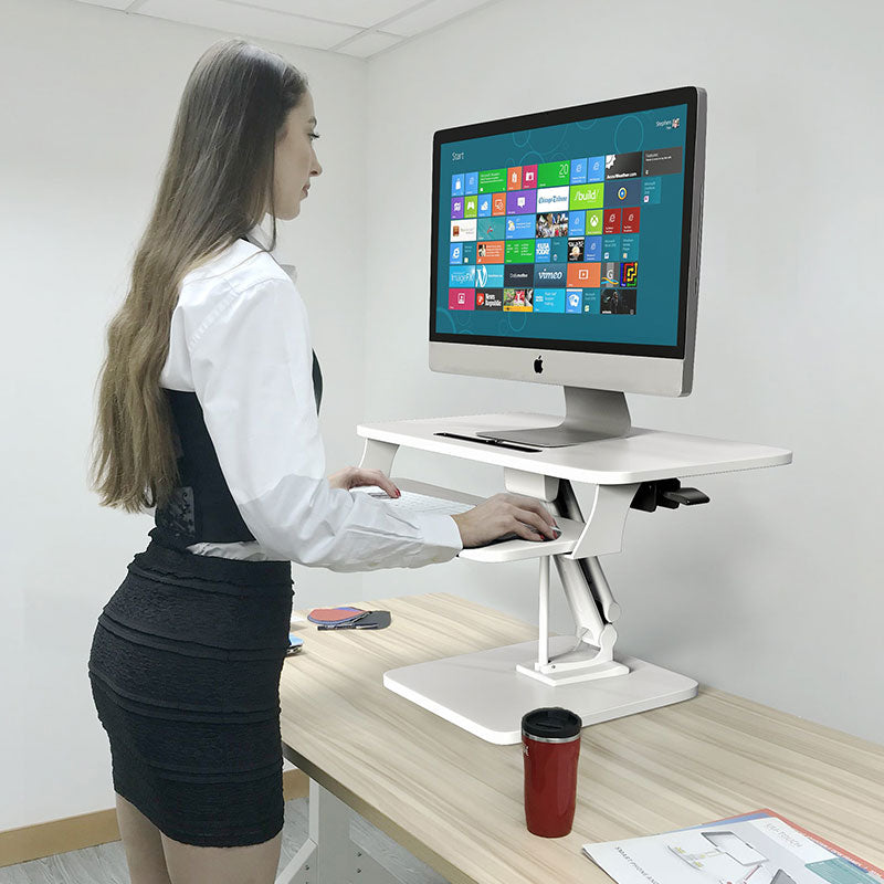 Sit to Stand Desktop Riser White with Pneumatic Adjustment, White (RDF ...