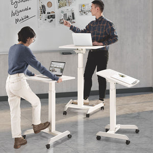 Pneumatic Instant Multi-Purpose Rolling Podium Lectern with Wheels Laptop Workstation, Height Adjustable Pneumatic Sit-Stand Mobile Laptop Cart, White (LPTGE)