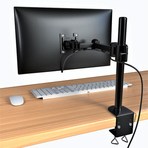 Single Fully Adjustable/Tilt/Articulating Full Motion LCD Arm Desk Mount Stand for 1 Screen up to 27 Inch, 5 Years Warranty Black (RCPRM1)