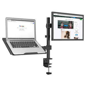 Desktop Dual LCD Laptop Mount Fully Adjustable Single Computer Monitor and Desk Combo Black Stand, 13" to 27" Screens, 5 Years Warranty RCLM