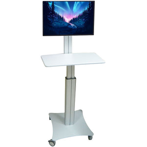 Sit Stand Mobile Workstation with Gas Spring Height adjustments and Keyboard Tray, Optional CPU Holder, Printer Shelf, Silver (MCT10)