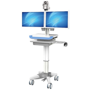 DUAL MONITOR MEDICAL CART WITH LOCKABLE WHEELS FOR TELEMEDICINE MODEL HSC-03G