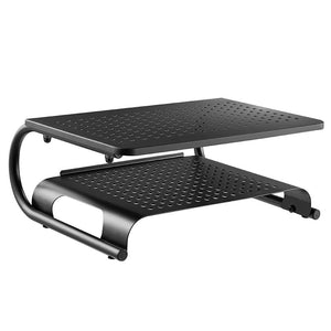 Laptop/Monitor Riser Stand with Rugged, Sturdy, Vibration Free Construction. Holds 20kg (44lbs), Vented Cooling, Black (RS003)