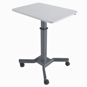 Adjustable Rolling Laptop Desk with Wheels (27.5" x 19.5") Sit Stand Mobile Workstation Cart with Pneumatic Spring Lift for Height Adjustment, Rolling Computer Table, Grey (RLPT9)