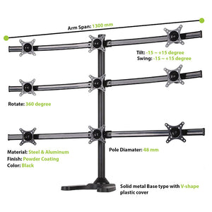 Nine Monitor Stand - Freestanding with White Wider Arm, 5 Years Warranty (9MS-FW)