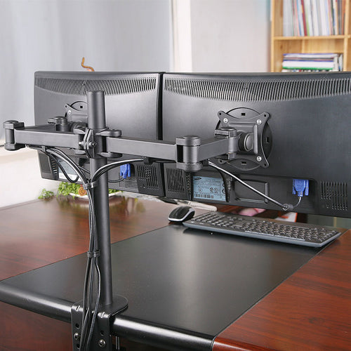 Dual LCD LED Monitor Desk Mount Stand Heavy Duty Fully Adjustable Arm fits 2 / Two Screens up to 27