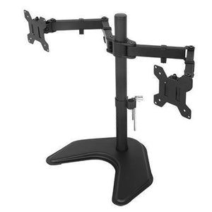 Renewed Dual Monitor Stand, Free Standing Height Adjustable Two Arm Monitor Mount for Two 13 to 28 inch LCD Screens with Swivel and Tilt (RN-EF002)