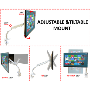 White Gas Powered Monitor Arm Desk Mount Stand w/ vesa Bracket for 17"-27" Screens Tilt Up/Down 180, Swivel Left/Right 360, 360 Monitor Rotation-Landscape or Portrait Height Adjustment, 5 Years Warranty (LMSDS)