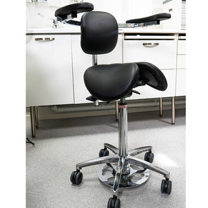 Salli Expert Two-part seat Chair wth Back rest and elbow supports, For demanding precision work, in e.g. operating theatres, dentist clinic, Black