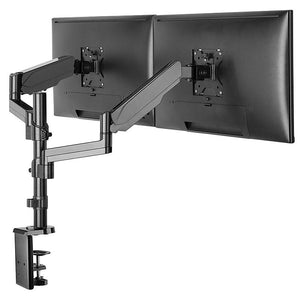 Renewed Dual Height Adjustable Monitor Stand, Desk Mount for Two LCD Computer Flat Screens, VESA 75 and 100 Fits 22, 23, 24, 27 Inch, Gas Spring, Full Motion (RN-2MSGB)