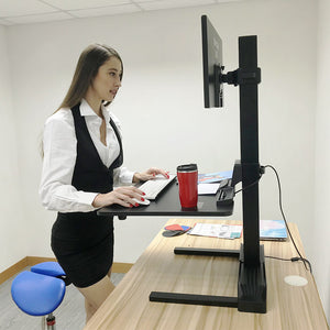 Single 17"-32" Monitor Mount Electric Ergonomic Height Adjustable Sit-Stand Desk Converter Workstation - Black Model No (RTELVE-S)