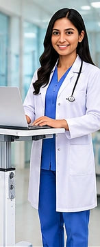 Front-facing doctor in a clinical laptop workflow